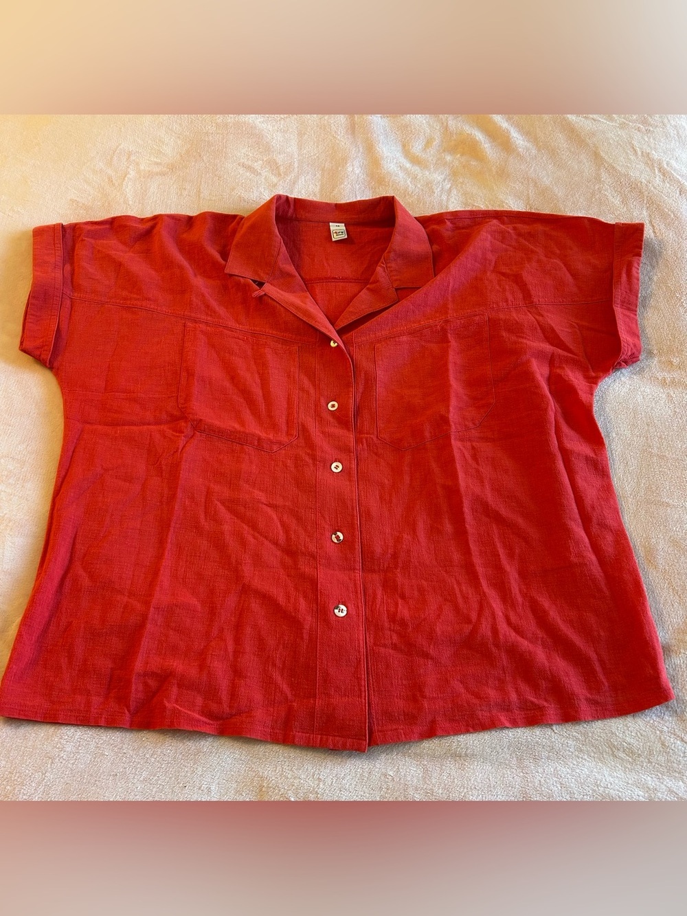 Vintage red orange cotton short sleeve button up with pockets 48 (XL) casual